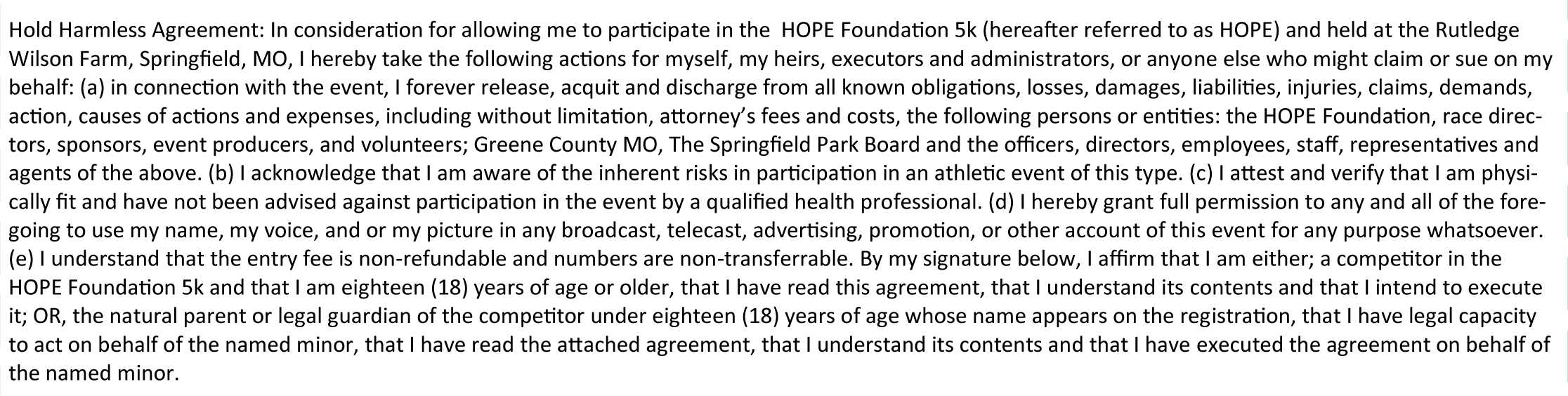 HOPE Foundation waiver